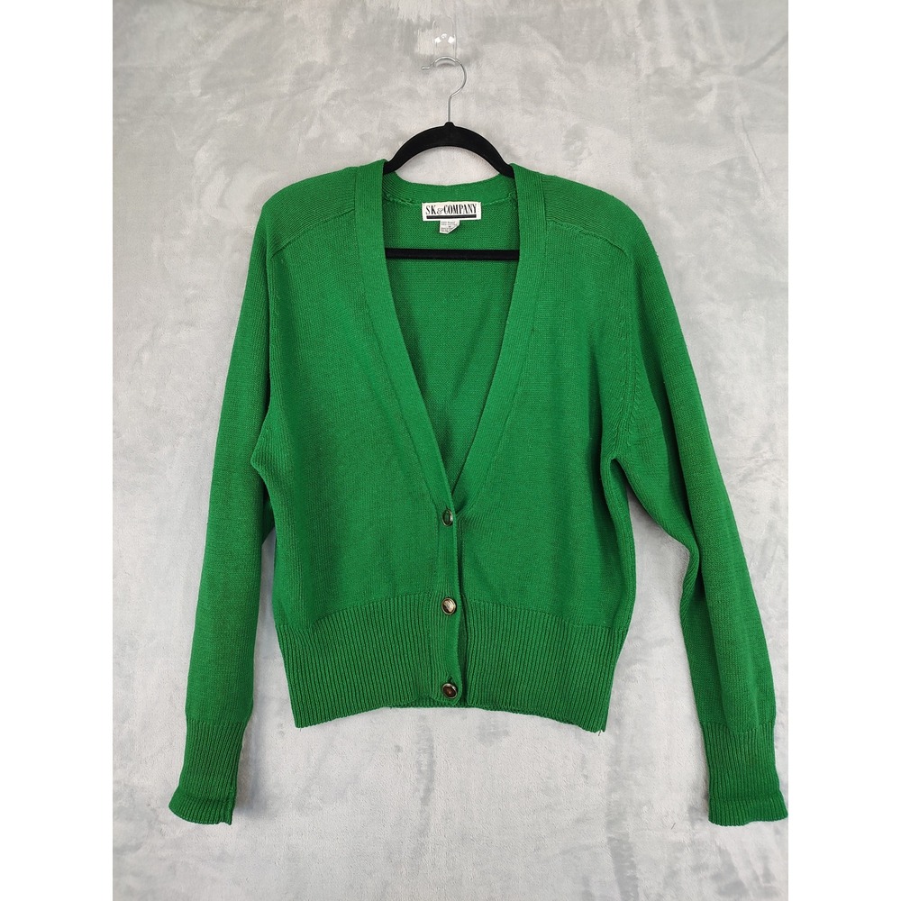 SK & Company Green Button Front Knit Cardigan Sweater Women's‎ M Ramie Cotton